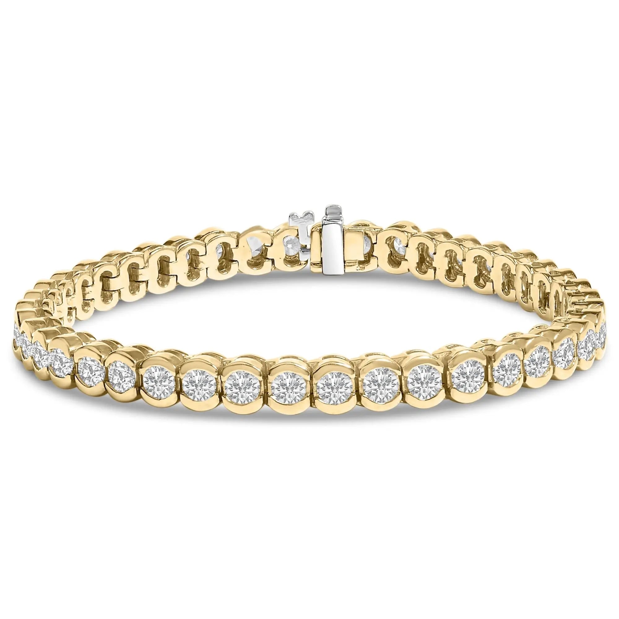14K Yellow Gold 8.00 Cttw Half Bezel Set Diamond Tennis Bracelet (H-I Color, SI2-I1 Clarity) - 7" Inches Infinite Jewels