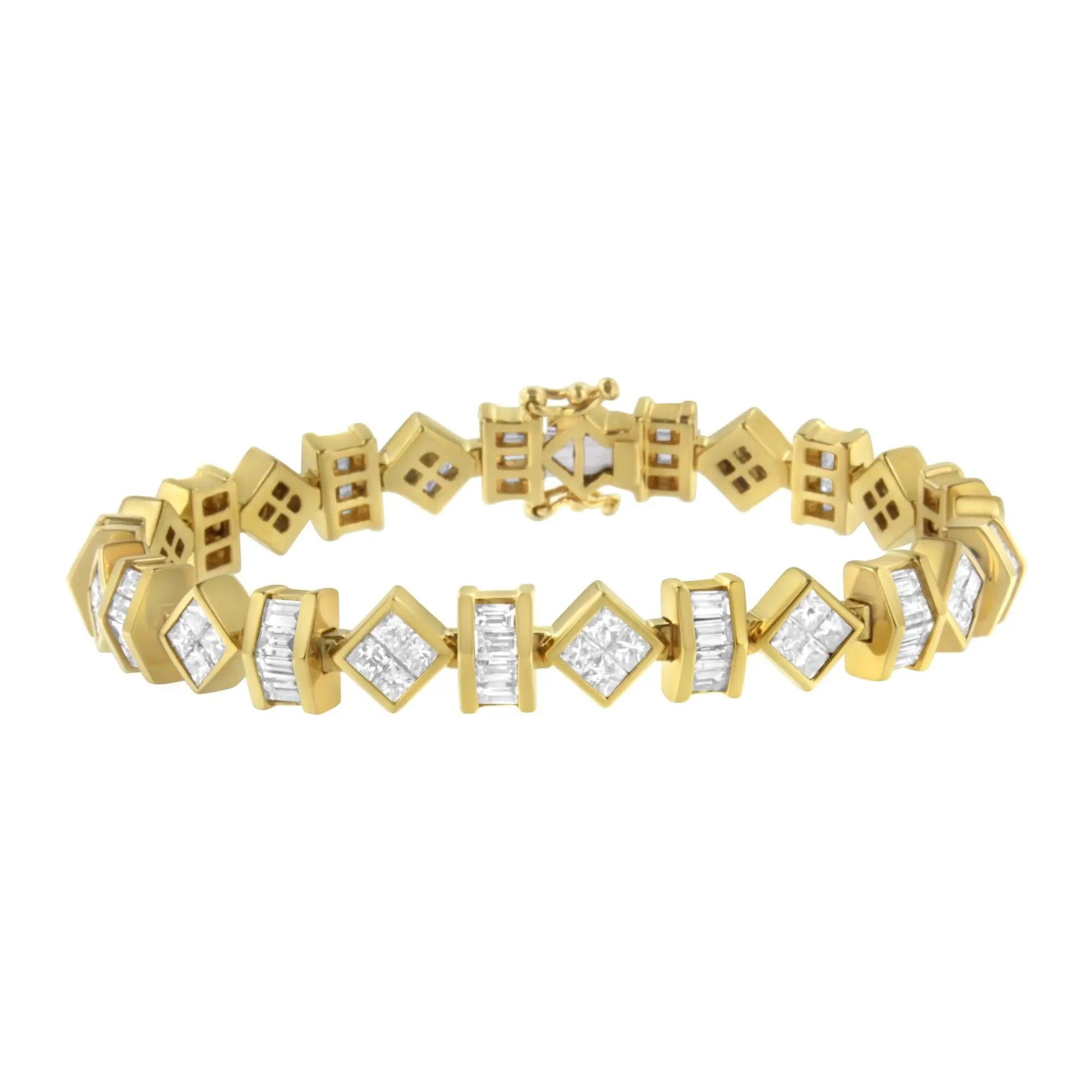 14K Yellow Gold Princess and Baguette Diamond Modern Link Bracelet(7.50 cttw,G-H Color,VS1-VS2 Clarity) Infinite Jewels