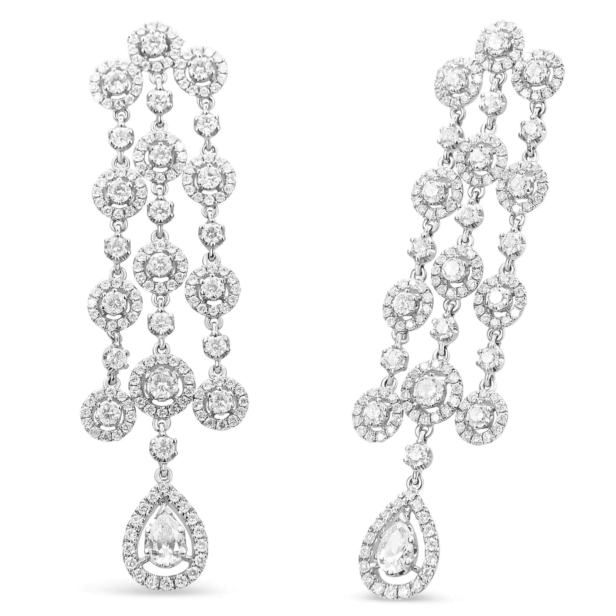 18K White Gold 4 3/4 Cttw Diamond Double Teardrop Waterfall Dangle Earrings (H-I Color, VS1-VS2 Clarity) Infinite Jewels