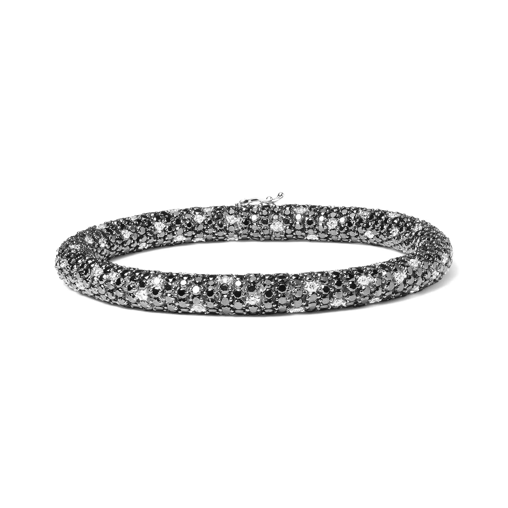 18K White Gold 20.0 Cttw Black and White Pave Set Diamond Eternity Snake Skin Style Tennis Bracelet (Black and G-H Color, SI1-SI2 Clarity) - Size 7" Infinite Jewels