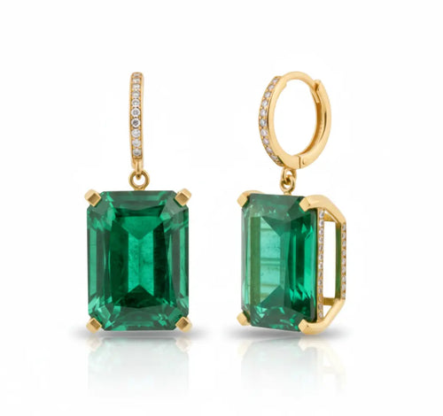 Vérité Emerald Pendant 14ct yellow gold hoop with 9.30x7.50mm Colombian AAA emeralds 3 ct each translucent clarity