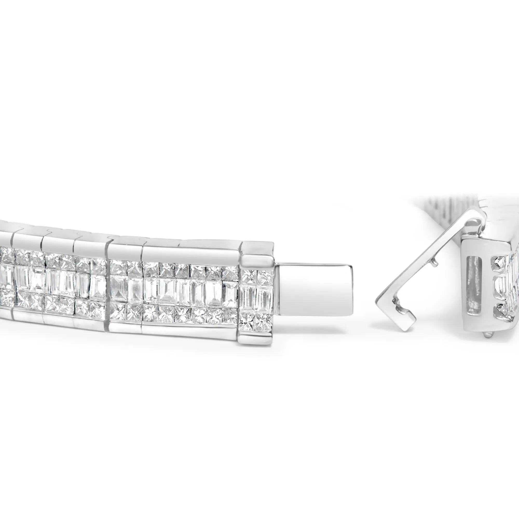 14K White Gold 7 7/8 Cttw Princess and Baguette Diamond Eternity Line Tennis Bracelet (G-H Color, SI1-SI2 Clarity) - 7" Inches Infinite Jewels