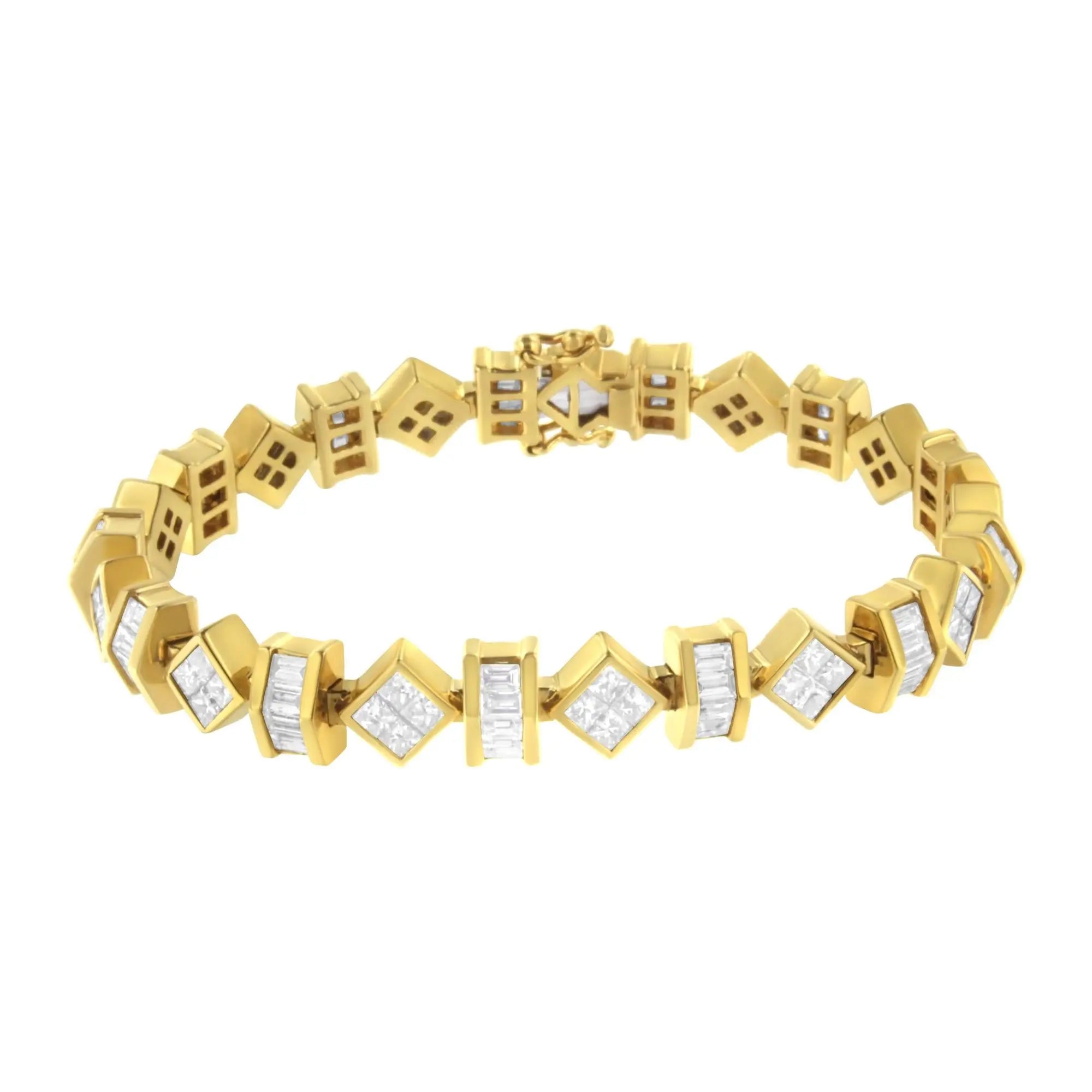 14K Yellow Gold Princess and Baguette Diamond Modern Link Bracelet(7.50 cttw,G-H Color,VS1-VS2 Clarity) Infinite Jewels