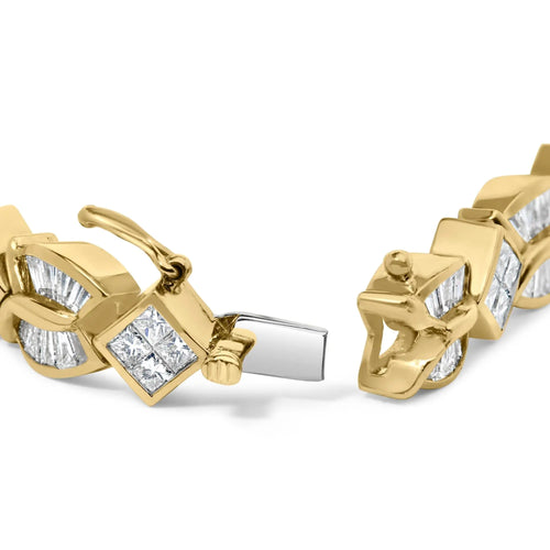 14K Yellow Gold 8 1/5 Cttw Baguette and Princess-Cut Diamond Geometric Twist Link Bracelet (G-H Color, VS1-VS2 Clarity) - Size 7" Infinite Jewels