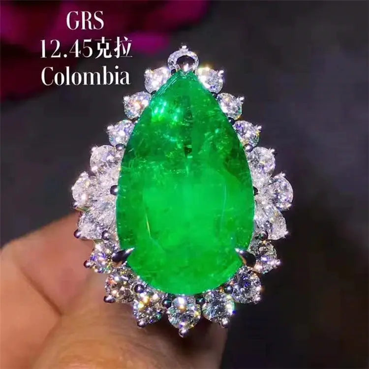 Colombia Vivid Green 18k Gold South Africa Real Diamond Natural Emerald Pendant/ring for Women Dual Models Wedding Jewelry Maison Valderre
