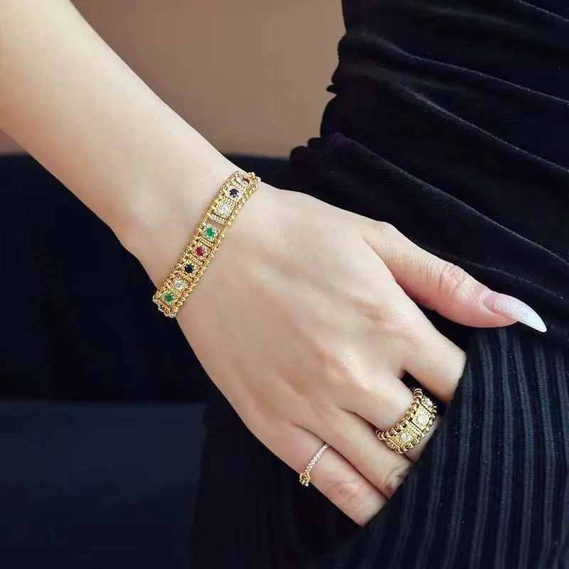 Aazuo Original Design 18K Yellow Gold Natrual Sapphire Real Diamonds Line Bracelet for Woman Upscale Trendy Engagement Party - The Sparkling Squirrels & Co.