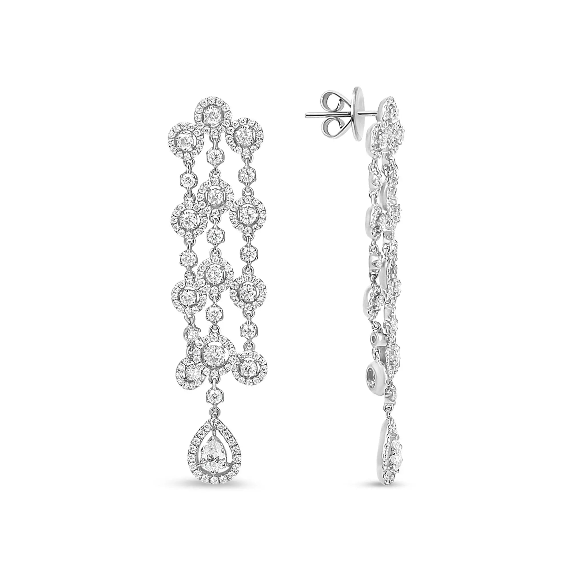 18K White Gold 4 3/4 Cttw Diamond Double Teardrop Waterfall Dangle Earrings (H-I Color, VS1-VS2 Clarity) Infinite Jewels