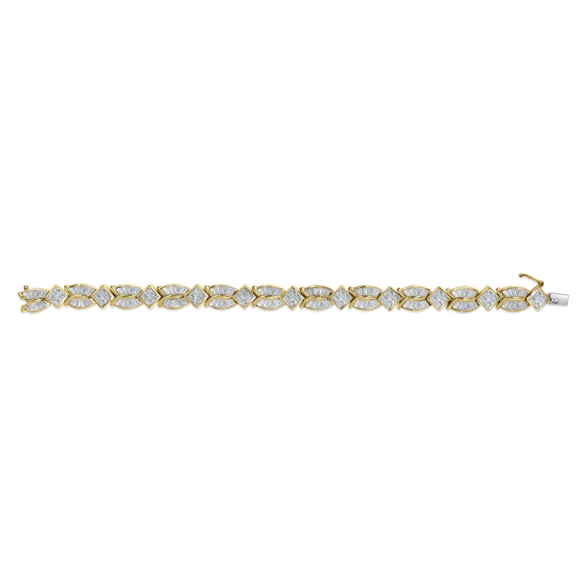 14K Yellow Gold 8 1/5 Cttw Baguette and Princess-Cut Diamond Geometric Twist Link Bracelet (G-H Color, VS1-VS2 Clarity) - Size 7" Infinite Jewels