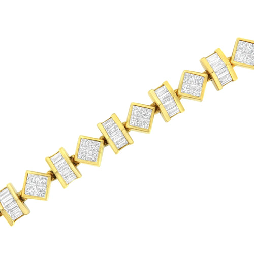 14K Yellow Gold Princess and Baguette Diamond Modern Link Bracelet(7.50 cttw,G-H Color,VS1-VS2 Clarity) Infinite Jewels