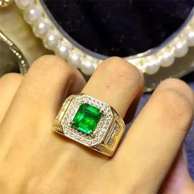 specialized Gemstone Jewelry Factory 18k South Africa Real Diamond Afghanistan 2.9ct Natural Vividgreen Emerald Ring for Men Maison Valderre