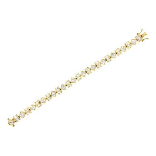 14K Yellow Gold Princess and Baguette Diamond Modern Link Bracelet(7.50 cttw,G-H Color,VS1-VS2 Clarity) Infinite Jewels