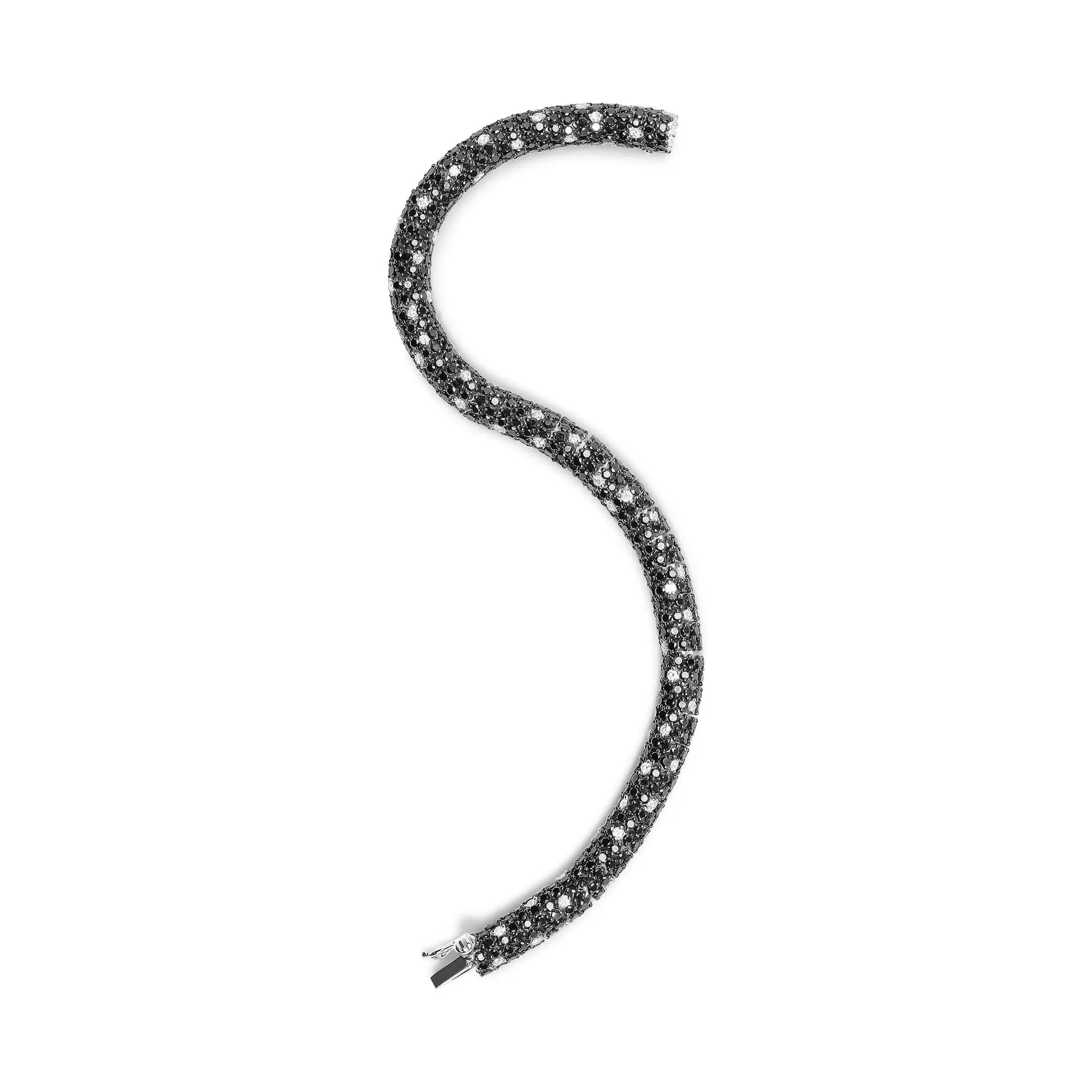18K White Gold 20.0 Cttw Black and White Pave Set Diamond Eternity Snake Skin Style Tennis Bracelet (Black and G-H Color, SI1-SI2 Clarity) - Size 7" Infinite Jewels