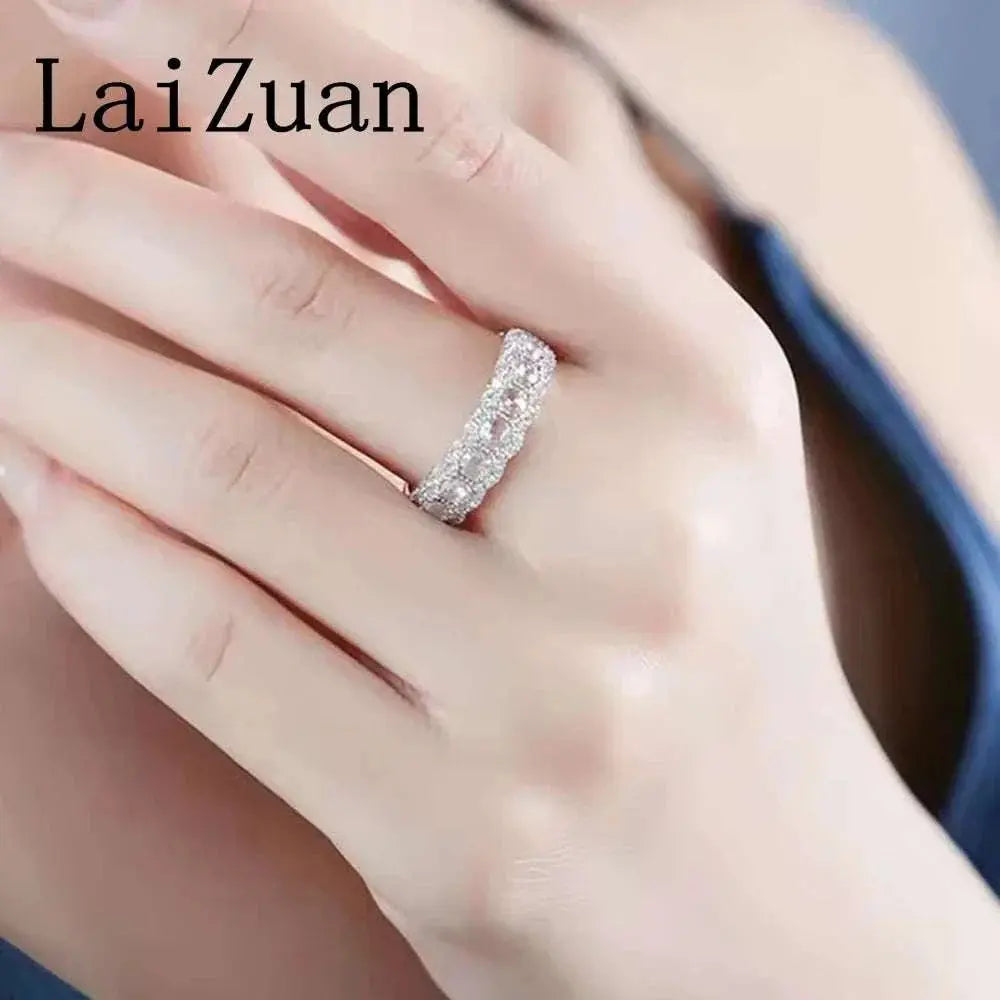 LaiZuan Solid 18k White Gold Rose Cut Natural Diamonds Ring Women Custom Diamond Band Women Luxurious Jewelry Trendy Design - The Sparkling Squirrels & Co.