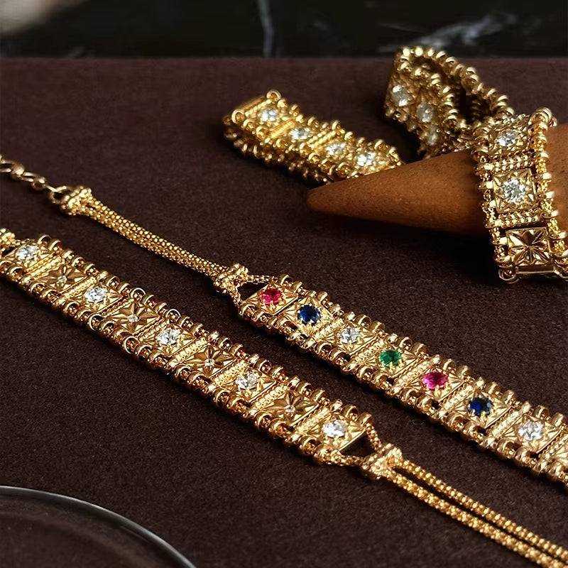 Aazuo Original Design 18K Yellow Gold Natrual Sapphire Real Diamonds Line Bracelet for Woman Upscale Trendy Engagement Party - The Sparkling Squirrels & Co.