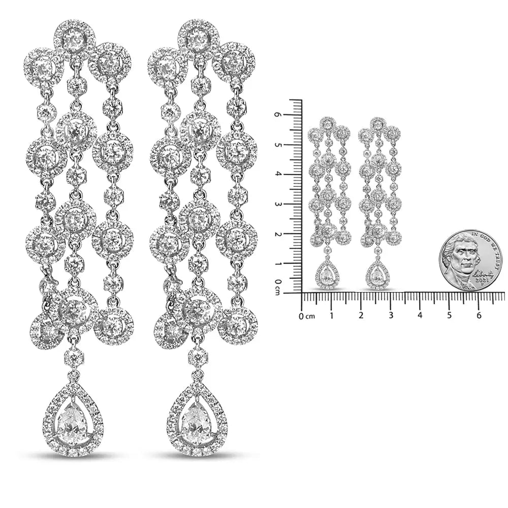 18K White Gold 4 3/4 Cttw Diamond Double Teardrop Waterfall Dangle Earrings (H-I Color, VS1-VS2 Clarity) Infinite Jewels