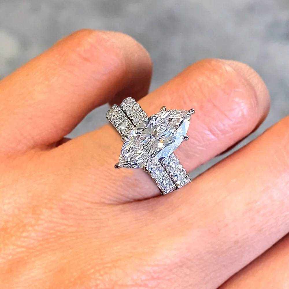 4.26Ctw Marquise Cut Diamond Celebrity Engagement Ring Bridal Set in 14K White Gold - The Sparkling Squirrels & Co.