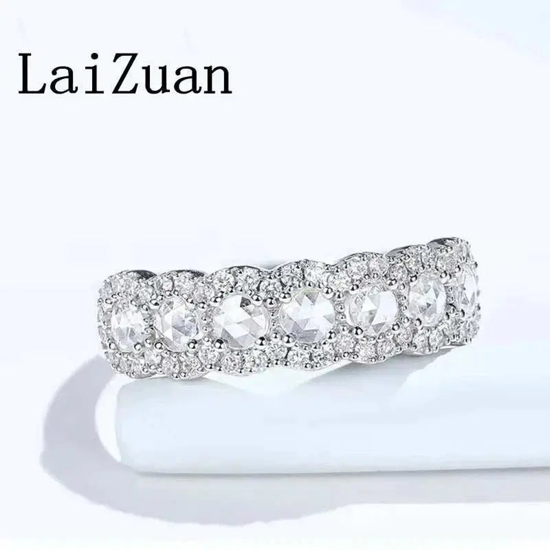 LaiZuan Solid 18k White Gold Rose Cut Natural Diamonds Ring Women Custom Diamond Band Women Luxurious Jewelry Trendy Design - The Sparkling Squirrels & Co.