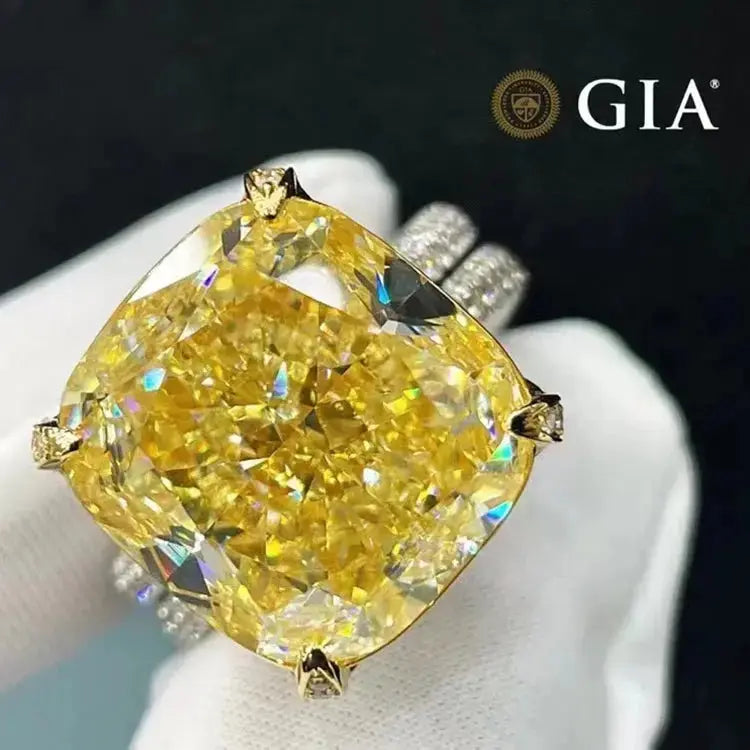 SGARIT Jewelry Yellow Diamond Engagement Ring 18K White Gold 20.12CT GIA Certificate VS2 Fancy Light Yellow Luxury Diamond Ring Maison Valderre