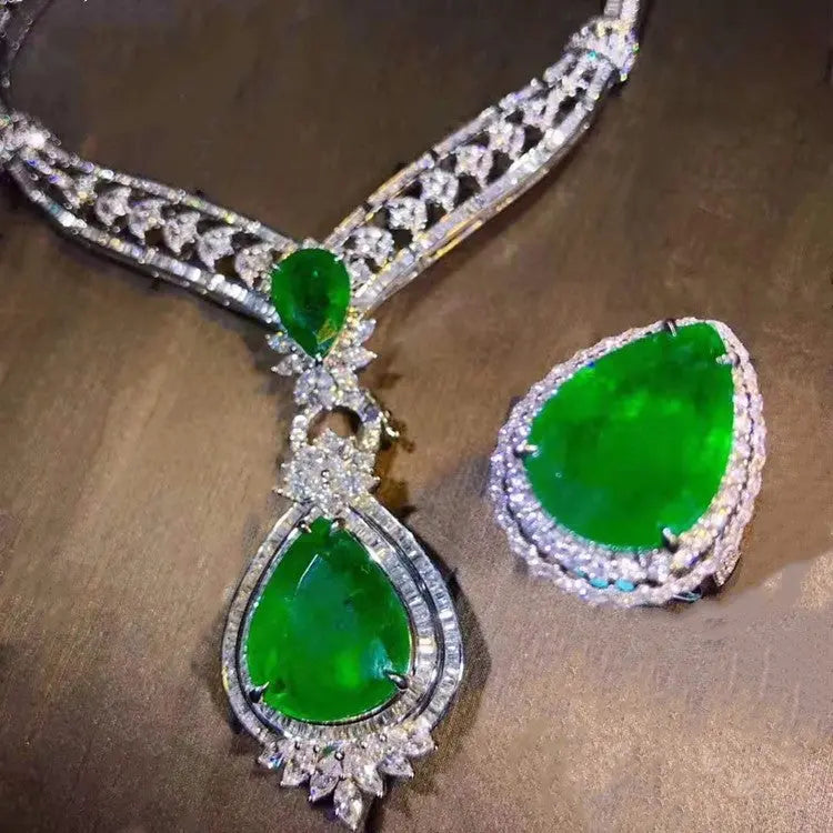 Royal Customized Precious Wedding Gemstone Jewelry With Price 18k Gold Natural Green Emerald Pendant Necklace Ring Set Maison Valderre