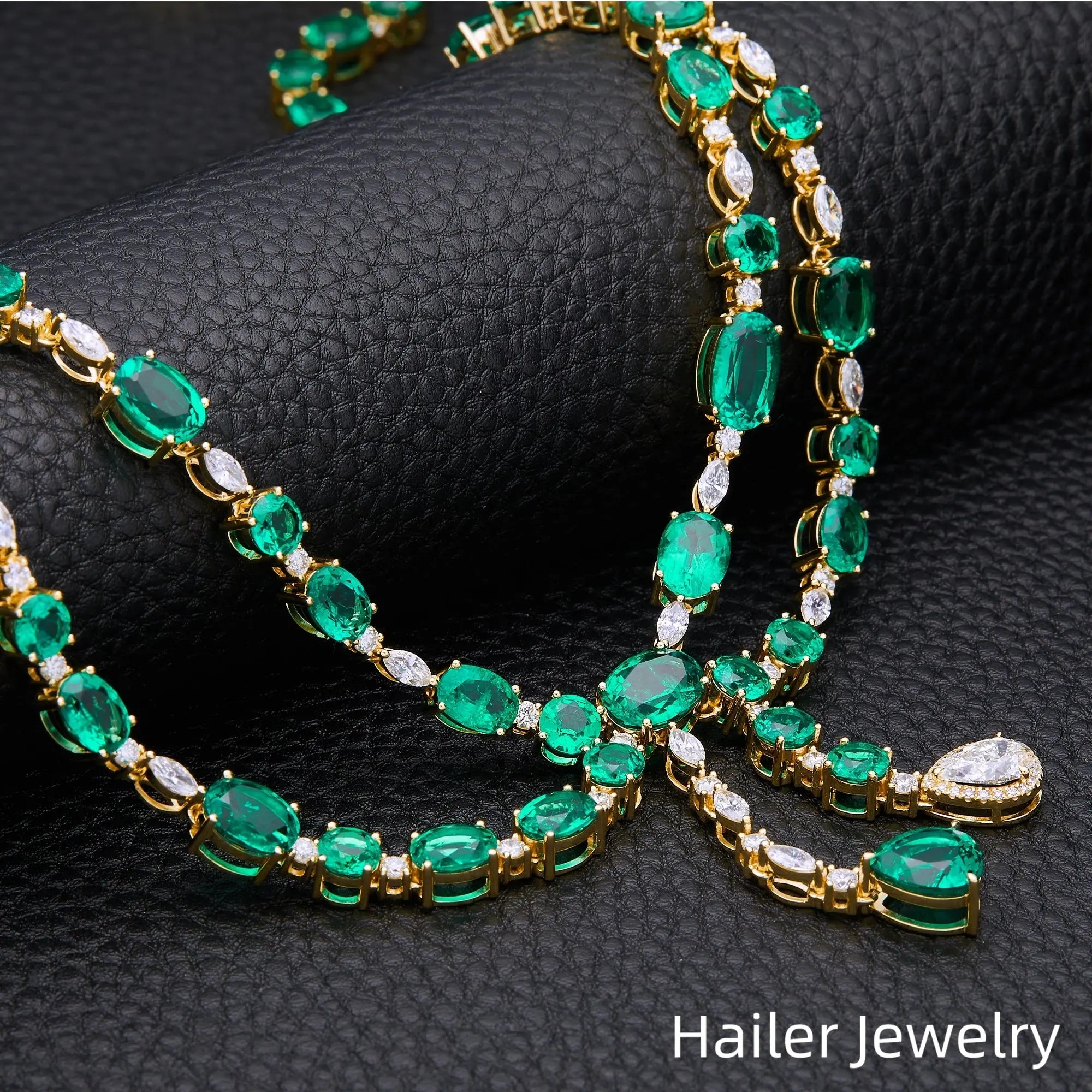 Fine Jewelry Luxury Women Lab Grown Green Emerald Diamond Necklace 18k Gold Double Layer Necklace Maison Valderre