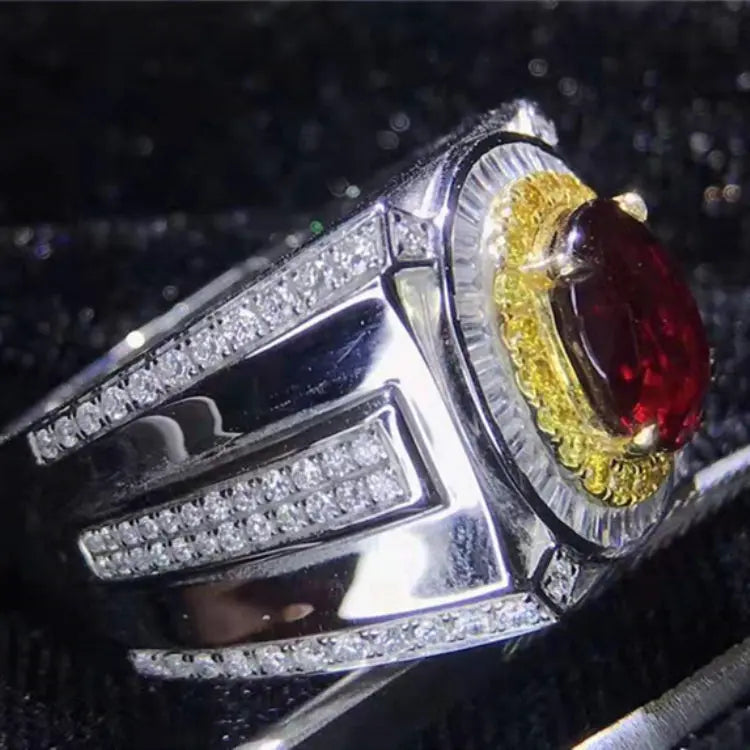 SGARIT Grand Luxury Jewelry Men High Quality Gemstone AU750 18k Gold Pigeon Blood 3.22ct Natural Unheated Ruby Men's Ring Maison Valderre