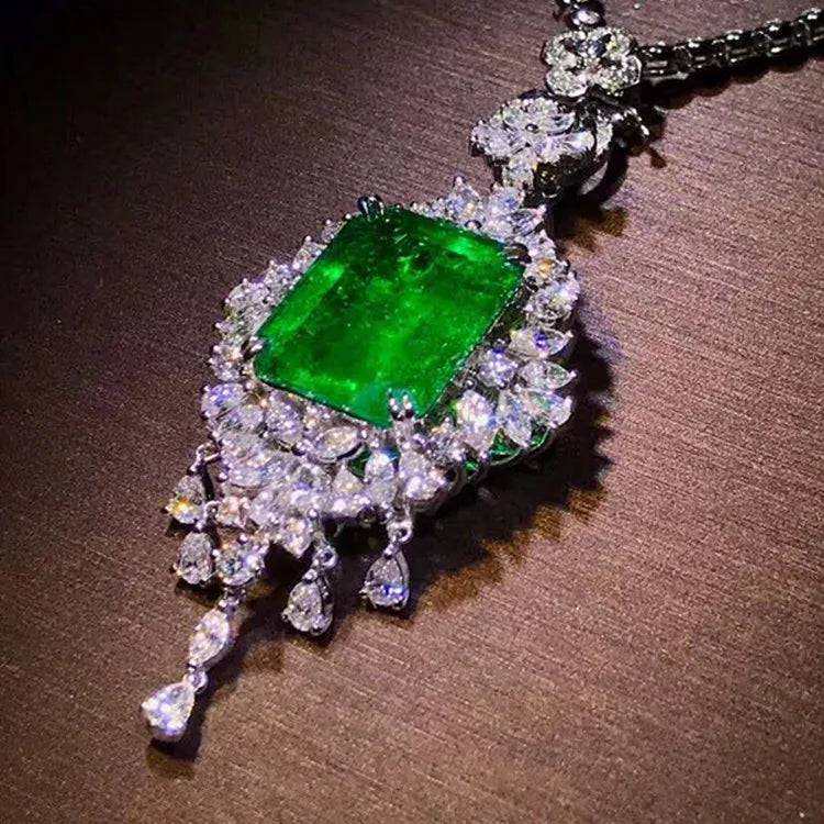 18k Gold South Africa Real Diamond Colombia 13.8ct Natural Vivid Green Octagonal Emerald Pendant Necklace for Women - The Sparkling Squirrels & Co.
