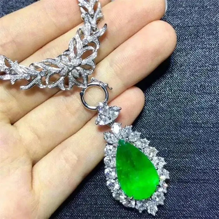 Luxury Necklace Jewelry Wholesale Brand 12.78ct Natural Gemstone Green Emerald 18k Gold Pendant Necklace - The Sparkling Squirrels & Co.
