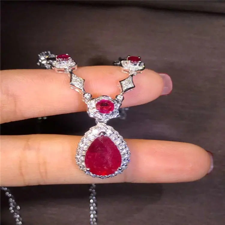 Indian Jewelry Gold 18k Gold  South Africa Real Diamond Natural Ruby Necklace for Women Fashion Jewelry Set Maison Valderre