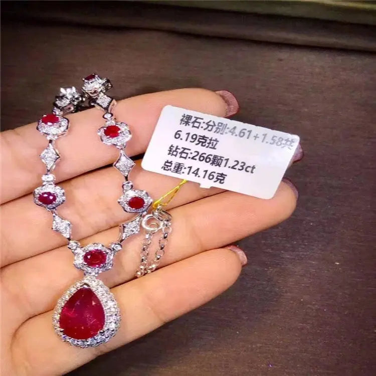 Indian Jewelry Gold 18k Gold  South Africa Real Diamond Natural Ruby Necklace for Women Fashion Jewelry Set Maison Valderre