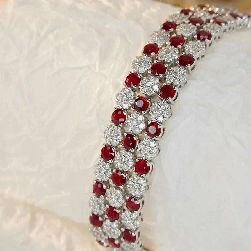 Aazuo Luxury Jewelry 18K Solid White Gold Real Diamonds Natural Ruby Line Tennis Bracelet Gifted For Women High Cass Banquet - The Sparkling Squirrels & Co.