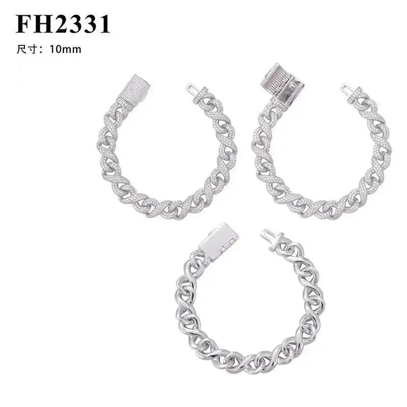 Diamond hair original design hip Hop Cuban bracelet 925 silver 10mm figure eight chain Mozambican men's and women's bracelet who - The Sparkling Squirrels & Co.