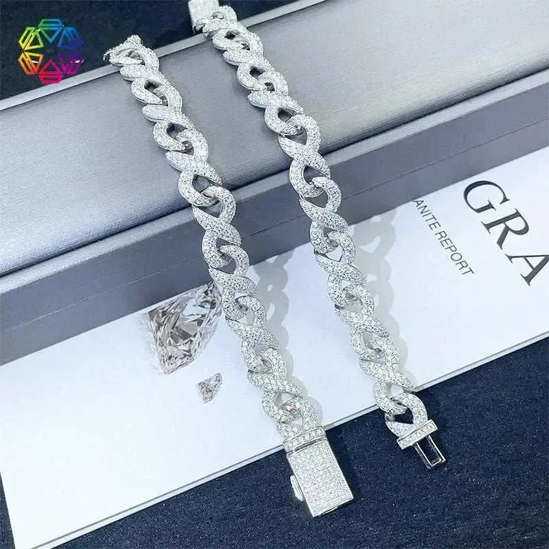 Diamond hair original design hip Hop Cuban bracelet 925 silver 10mm figure eight chain Mozambican men's and women's bracelet who - The Sparkling Squirrels & Co.