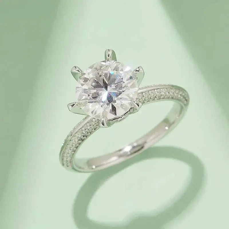 Deluxe engagement ring with 3 carat lab-grown diamond, certificate, 925 silver plated 18K white gold, the most beautiful gift fo - The Sparkling Squirrels & Co. 