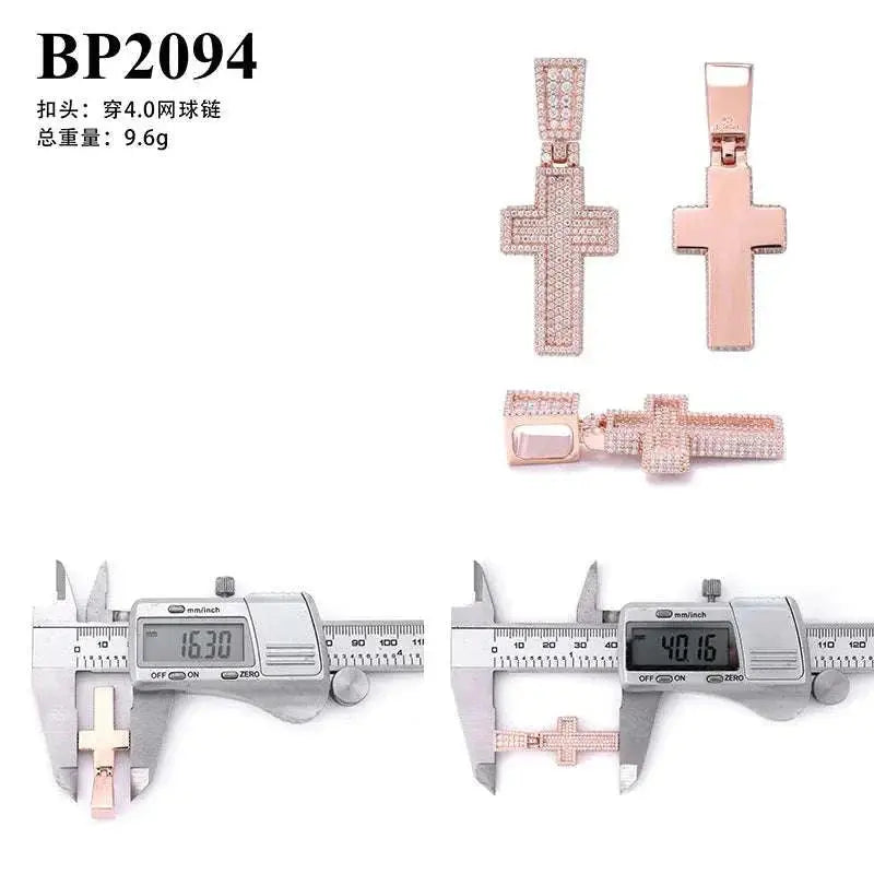 Diamond hair cross-border new product 925 silver moissanite personalized cross pendant rose gold Hiphop necklace pendant - The Sparkling Squirrels & Co.