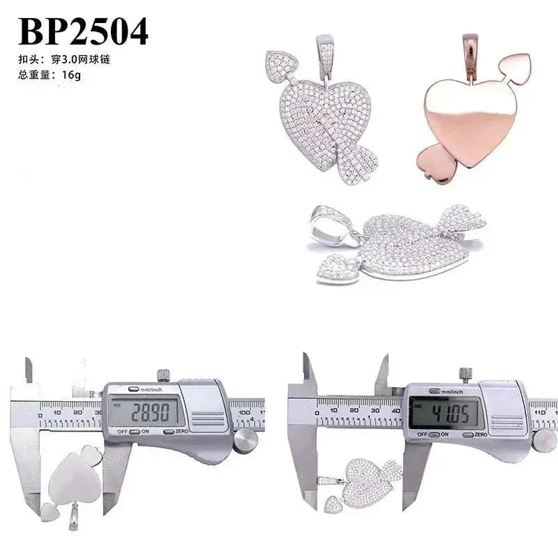 Diamond hair new men's and women's heart-shaped hip-hop pendant 925 silver D-color moissanite full inlaid 3mm tennis chain neckl - The Sparkling Squirrels & Co.