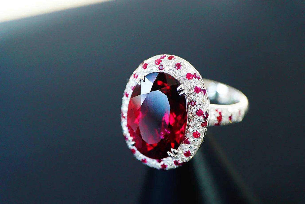 JHY25 Red Tourmaline About 7.7ct Pure 18K Gold Jewel Natural Pink Tourmaline Gemstones Diamonds Female Rings for Women Fine Ring - The Sparkling Squirrels & Co.