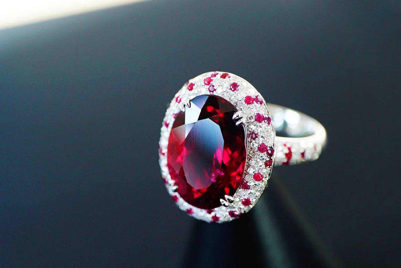 JHY25 Red Tourmaline About 7.7ct Pure 18K Gold Jewel Natural Pink Tourmaline Gemstones Diamonds Female Rings for Women Fine Ring - The Sparkling Squirrels & Co.