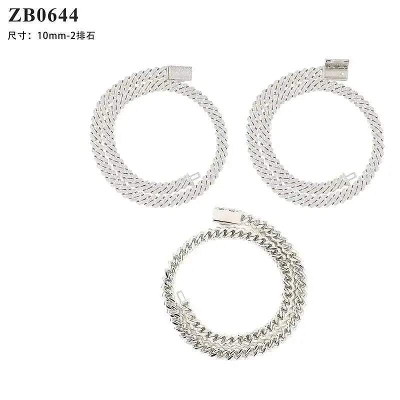 Diamond hair cross-border new hot-selling 10mm European and American copper inlaid zircon hip-hop rhombus Cuban bracelet necklac - The Sparkling Squirrels & Co.