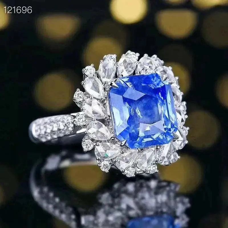 Collection value 18K gold set with large diamonds 8.24 carats Sri Lanka Natural Royal Sapphire Ring for women - The Sparkling Squirrels & Co.