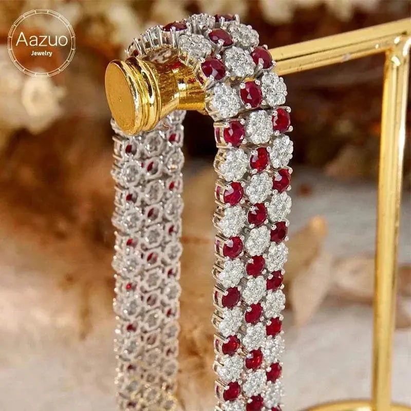 Aazuo Luxury Jewelry 18K Solid White Gold Real Diamonds Natural Ruby Line Tennis Bracelet Gifted For Women High Cass Banquet - The Sparkling Squirrels & Co.