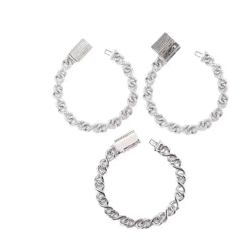 Diamond hair cross-border new 8-character chain bracelet 925 silver moissanite D color VVS full inlaid European and American hip - The Sparkling Squirrels & Co.