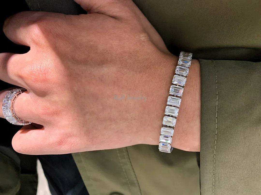Ruif Customize 18k Gold about 1ct Emerald Cut Lab Grown Emerald Tennis Bralcelt for Women Wedding bangles Bracelets - The Sparkling Squirrels & Co.