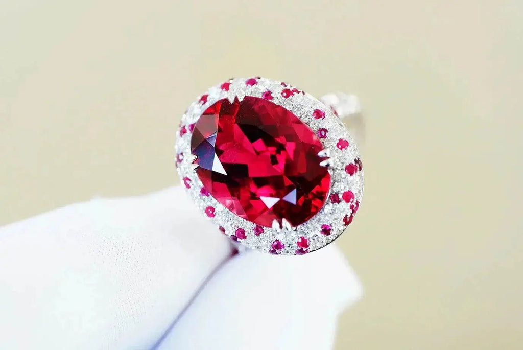 JHY25 Red Tourmaline About 7.7ct Pure 18K Gold Jewel Natural Pink Tourmaline Gemstones Diamonds Female Rings for Women Fine Ring - The Sparkling Squirrels & Co.