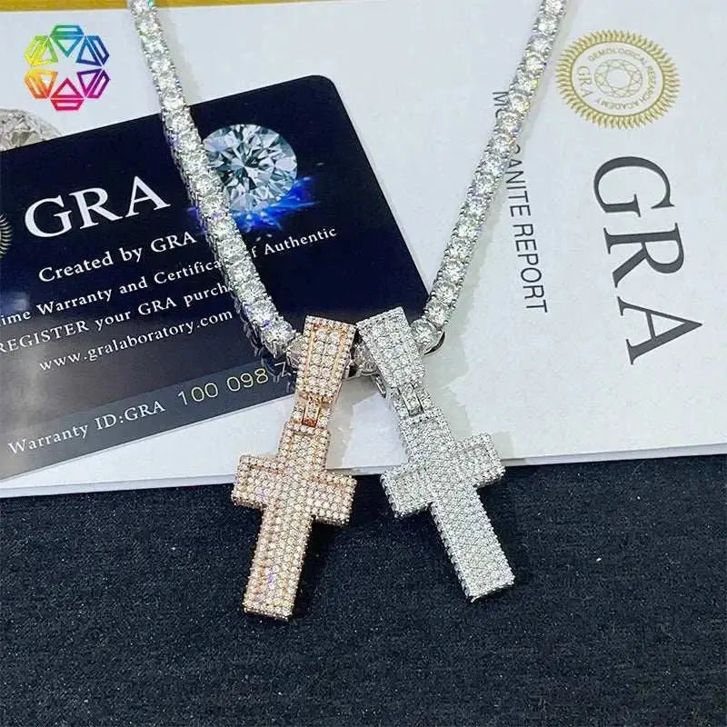 Diamond hair cross-border new product 925 silver moissanite personalized cross pendant rose gold Hiphop necklace pendant - The Sparkling Squirrels & Co.