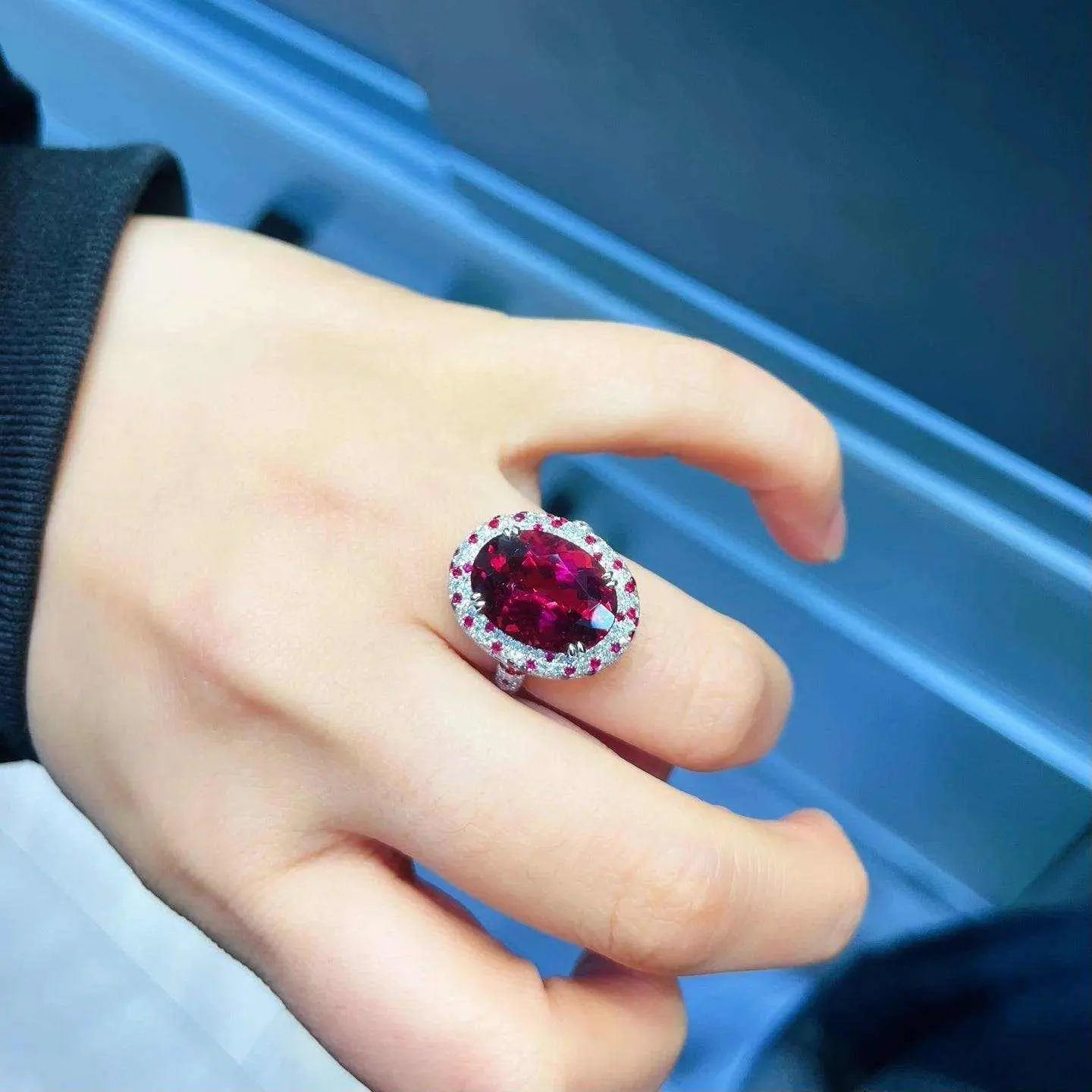 JHY25 Red Tourmaline About 7.7ct Pure 18K Gold Jewel Natural Pink Tourmaline Gemstones Diamonds Female Rings for Women Fine Ring - The Sparkling Squirrels & Co.