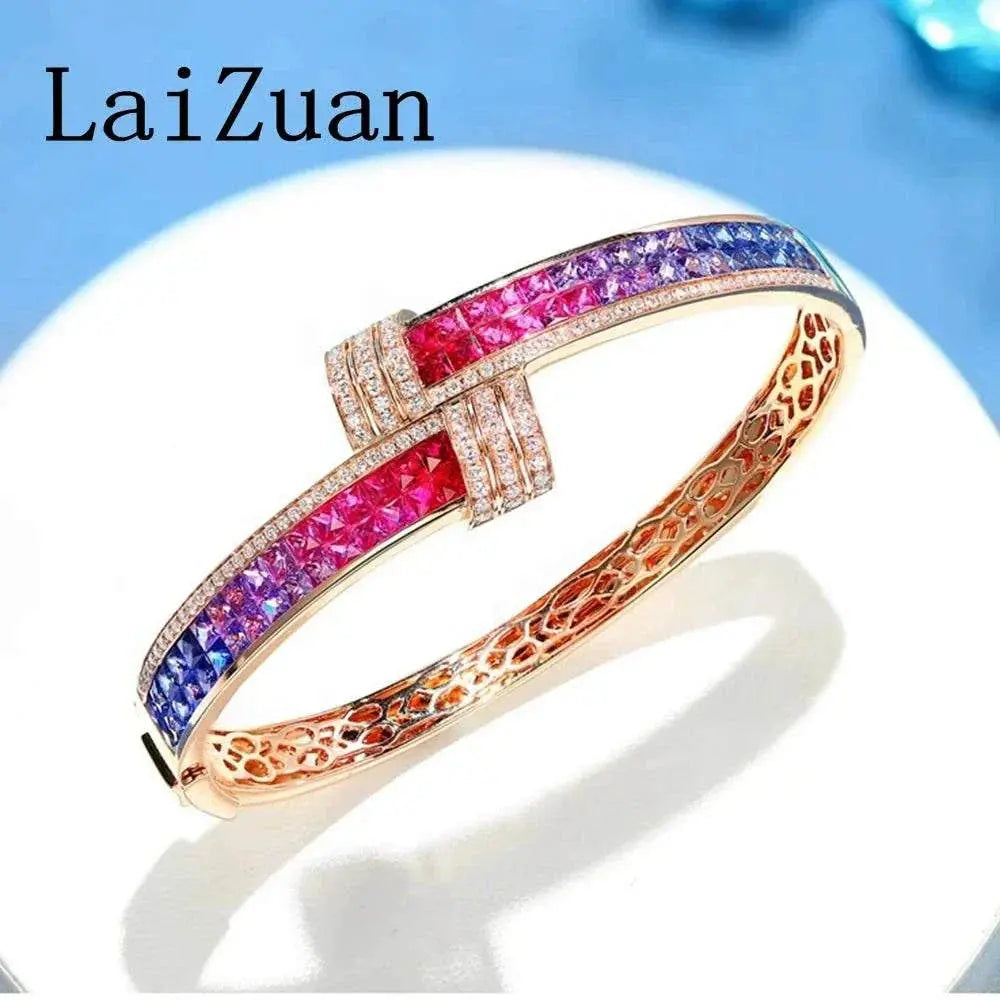 LaiZuan Solid 18K Yellow Gold Unique Rainbow Natural Diamond Bracelet Colorful Gemstones Jewelry Wedding Bride Anniversary Gifts - The Sparkling Squirrels & Co.
