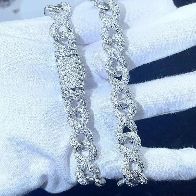 Diamond hair original design hip Hop Cuban bracelet 925 silver 10mm figure eight chain Mozambican men's and women's bracelet who - The Sparkling Squirrels & Co.