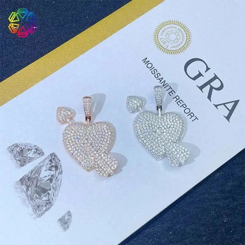 Diamond hair new men's and women's heart-shaped hip-hop pendant 925 silver D-color moissanite full inlaid 3mm tennis chain neckl - The Sparkling Squirrels & Co.
