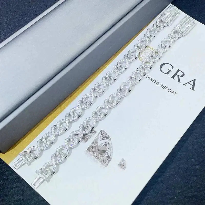 Diamond hair cross-border new 8-character chain bracelet 925 silver moissanite D color VVS full inlaid European and American hip - The Sparkling Squirrels & Co.