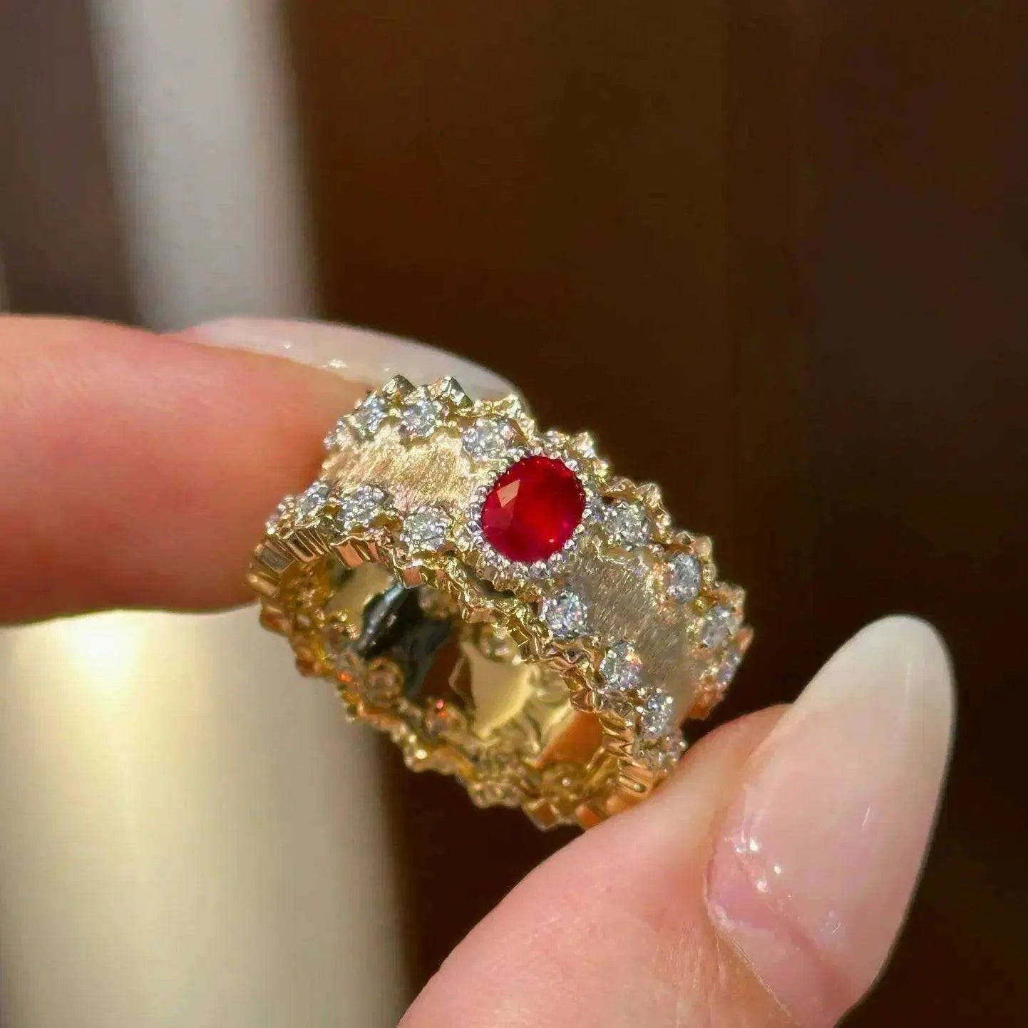 YL25 Ruby Rings Natural about 0.54ct Red Ruby Gemstones Pure 18K Gold Jewelry For Women Diamonds Rings - The Sparkling Squirrels & Co.